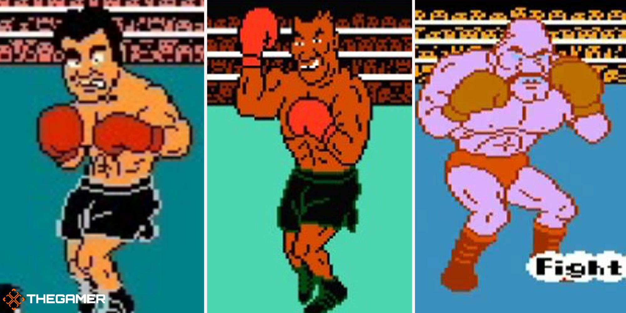 Nintendo's Punch-Out!! - mike tyson (centre), soda popinksi (right), piston honda (left)