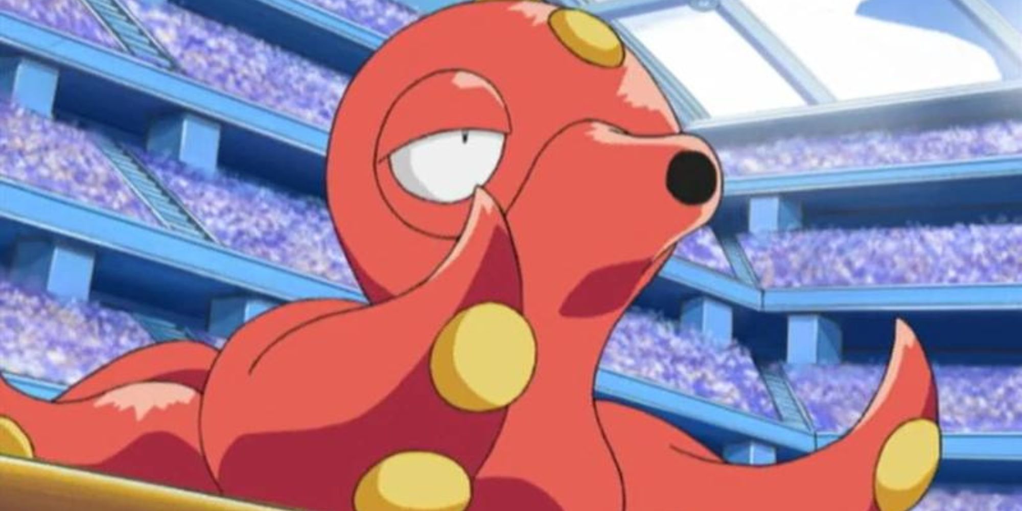 Octillery prepares for battle in a stadium full of people