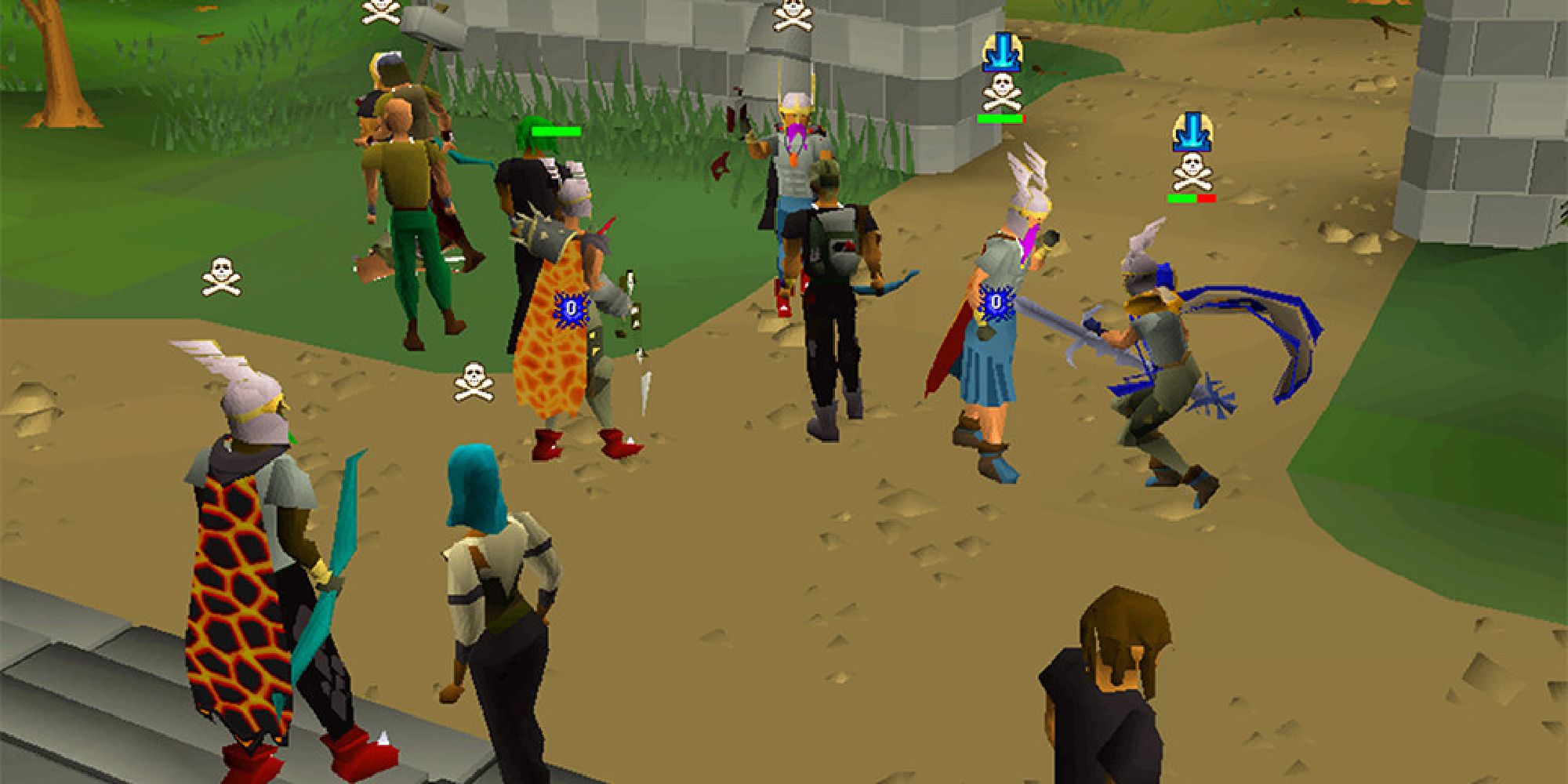 A group of players outside the castle in Old School RuneScape