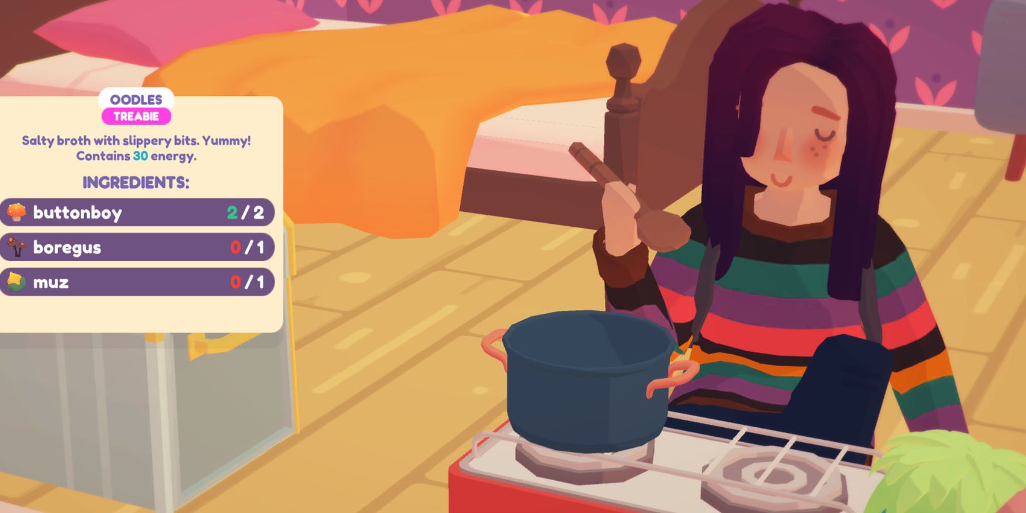 Ooblets cooking on a stove