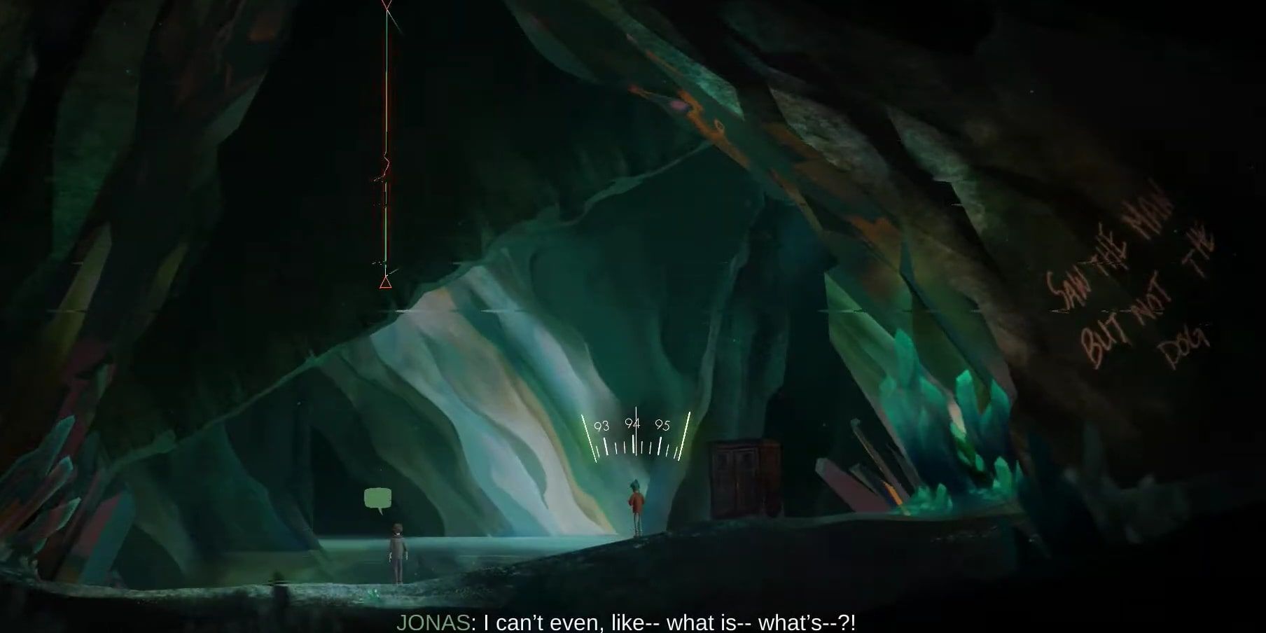 Alex trying out her radio in the Oxenfree cave. 