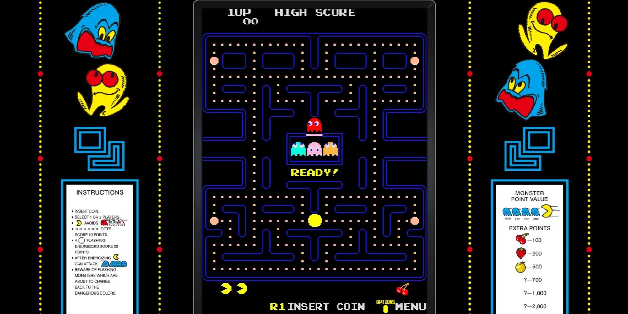 An arcade machine featuring the original Pac-Man game in Pac-Man World Re-Pac