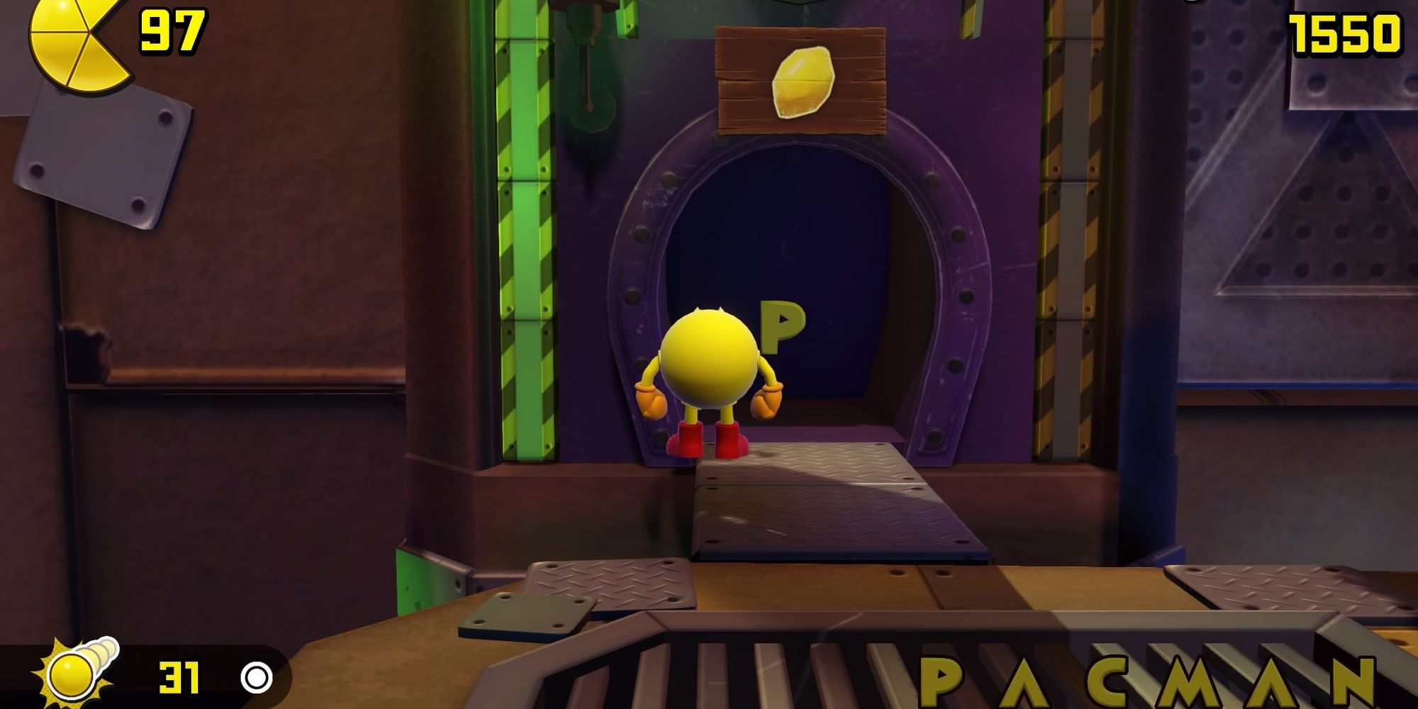 Pac-Man with a letter P, one of the many collectibles in Pac-Man World Re-Pac