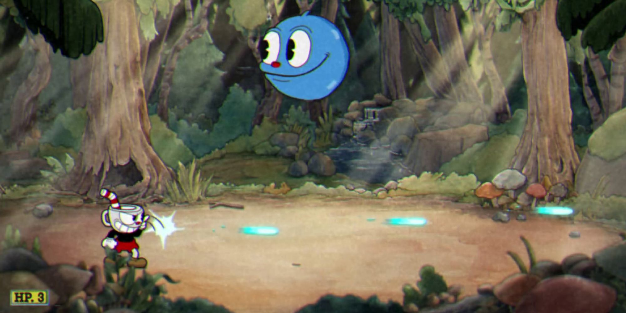 Peashooter attack against a blue blob enemy.