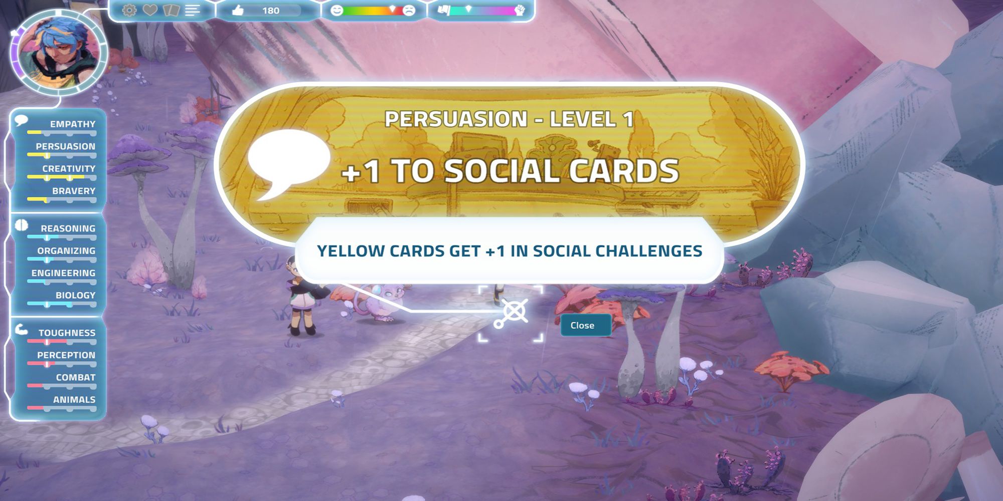 The Level 1 Persuasion Perk grants +1 to yellow cards in social challenges in I Was A Teenage Exocolonist.