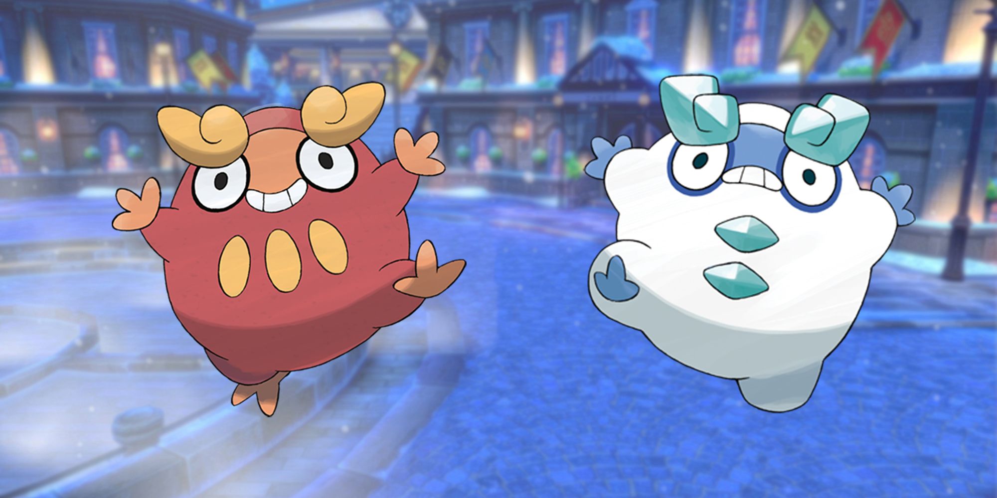 Pokemon Darumaka and Galarian Darumaka side by side