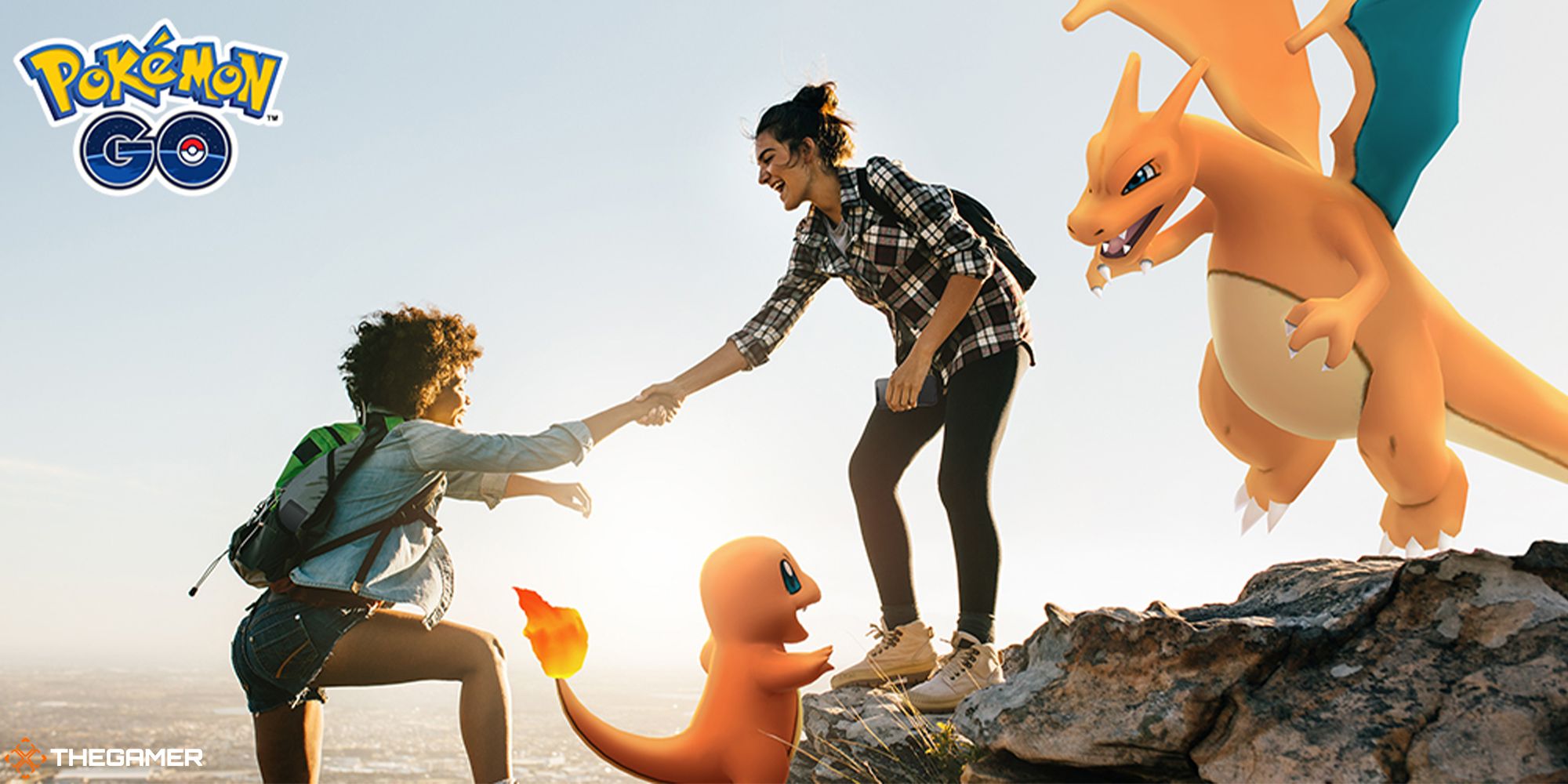Pokemon Go — промо-изображение двух игроков и покемонов