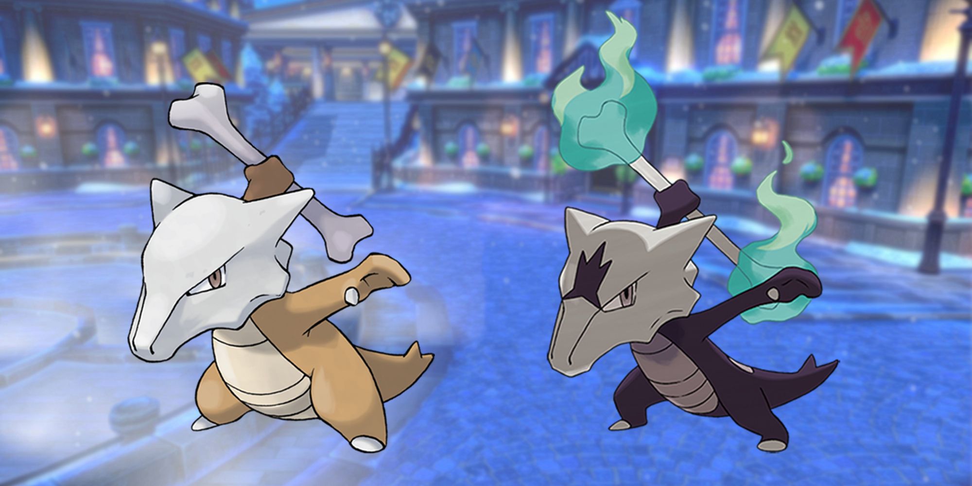 Pokemon Marowak and Alolan Marowak side by side