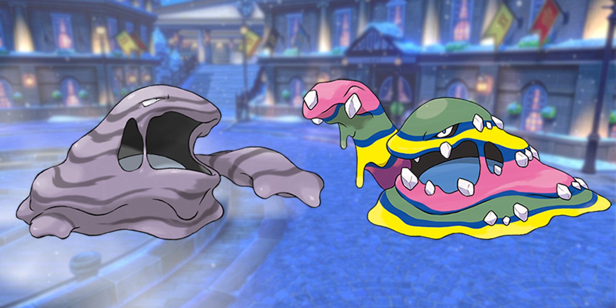 Pokemon Muk and Alolan Muk side by side