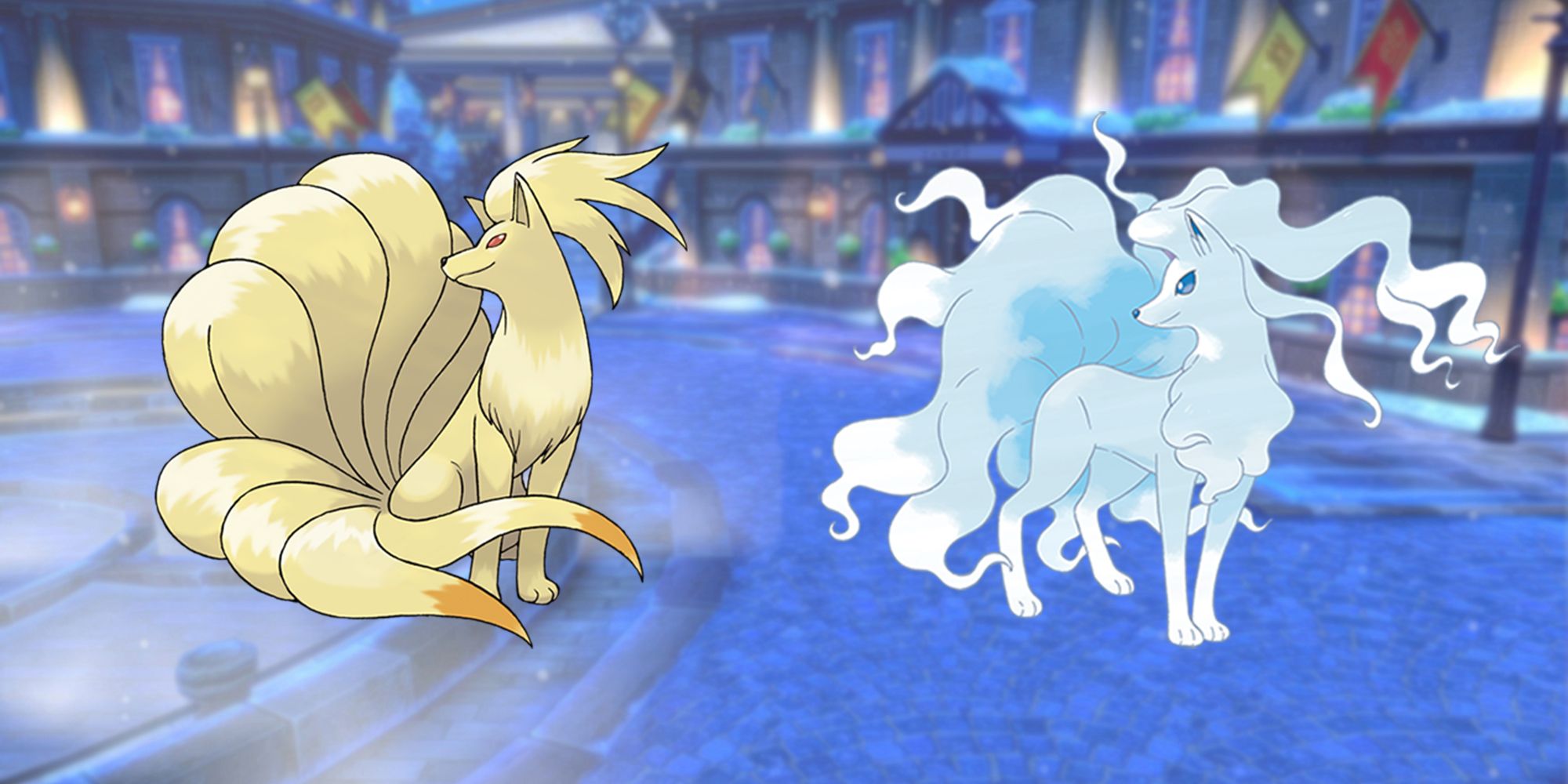 Pokemon Ninetales and Alolan Ninetales side by side