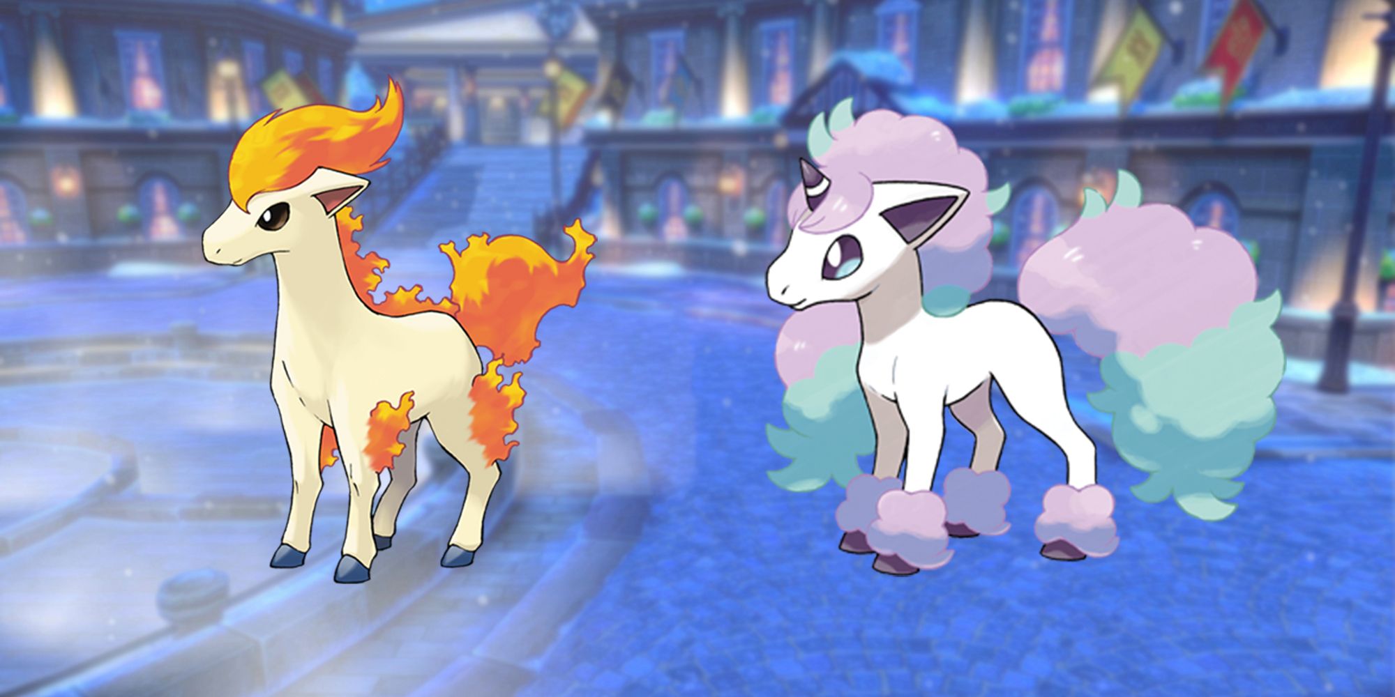 Pokemon Ponyta and Galarian Ponyta side by side