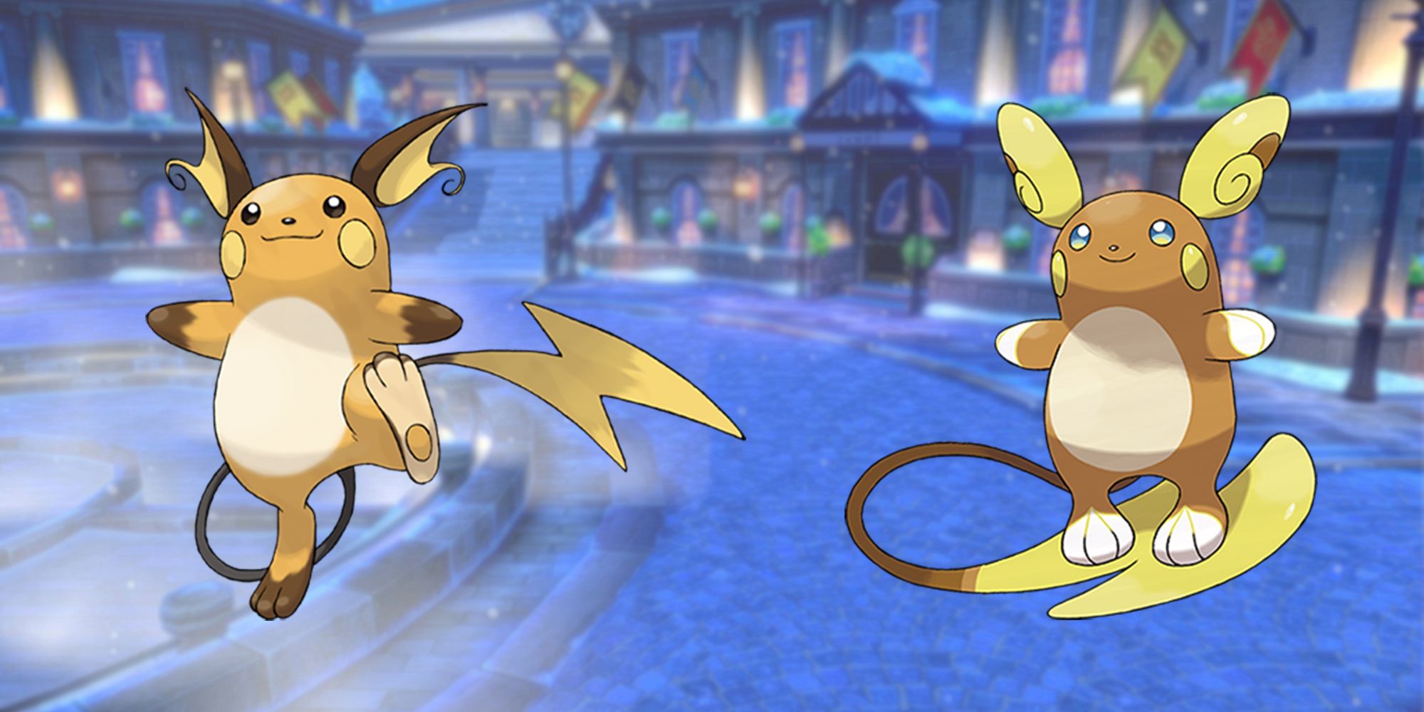 Pokemon Raichu and Alolan Raichu side by side