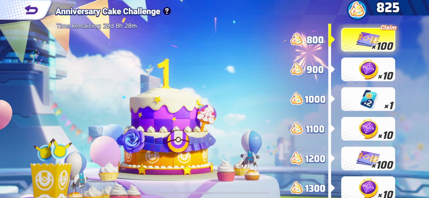Anniversary Cake Challenge rewards page from Pokemon Unite