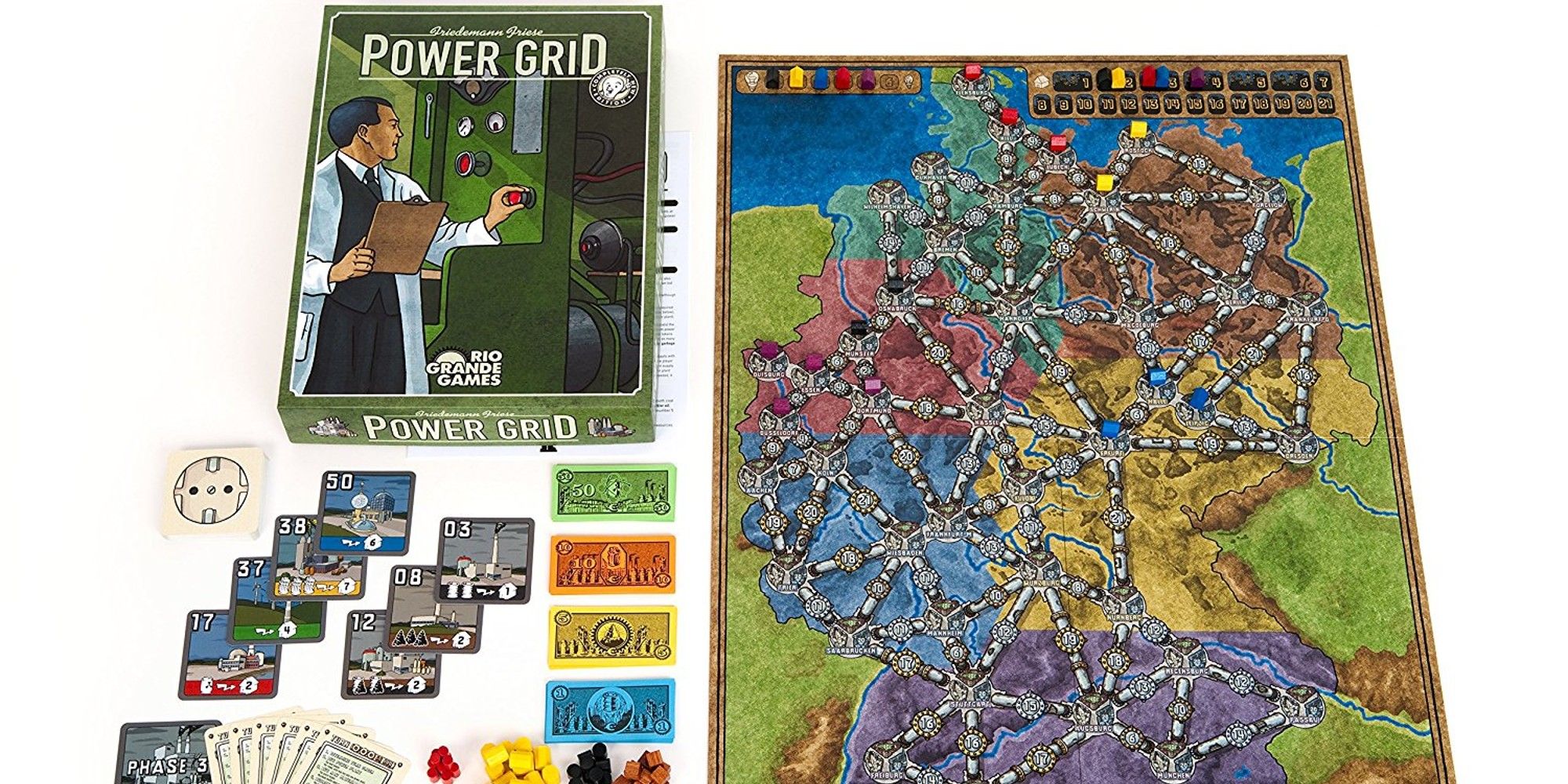 Power Grid Board Game box, map and components