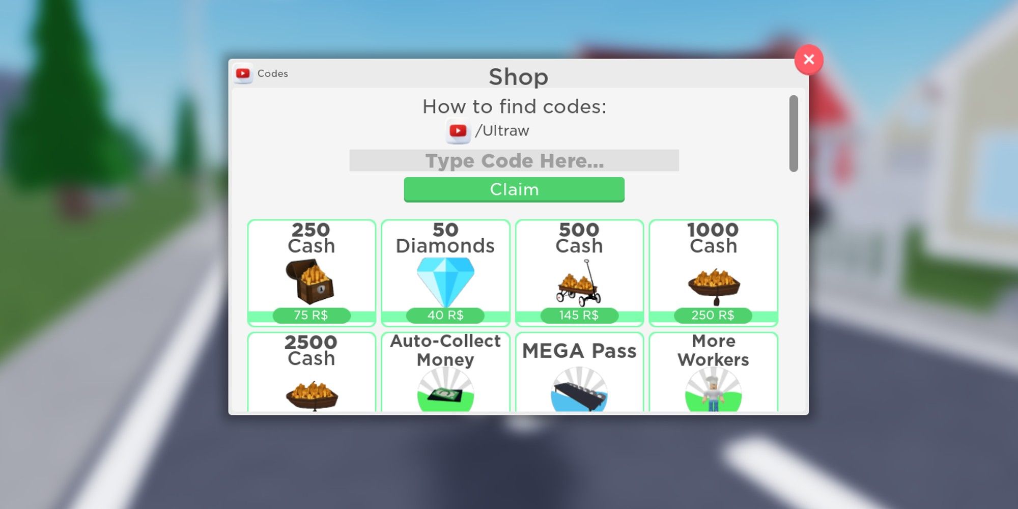 Restaurant Tycoon 2 YouTube Codes Redeem Page