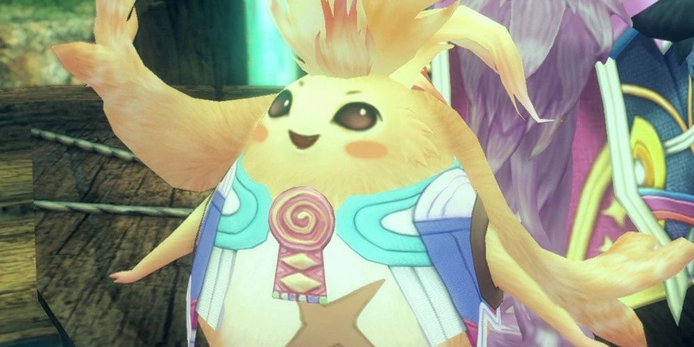 a shot of Riki from Xenoblade Chronicles: Definitive Edition waving at someone off screen while smiling