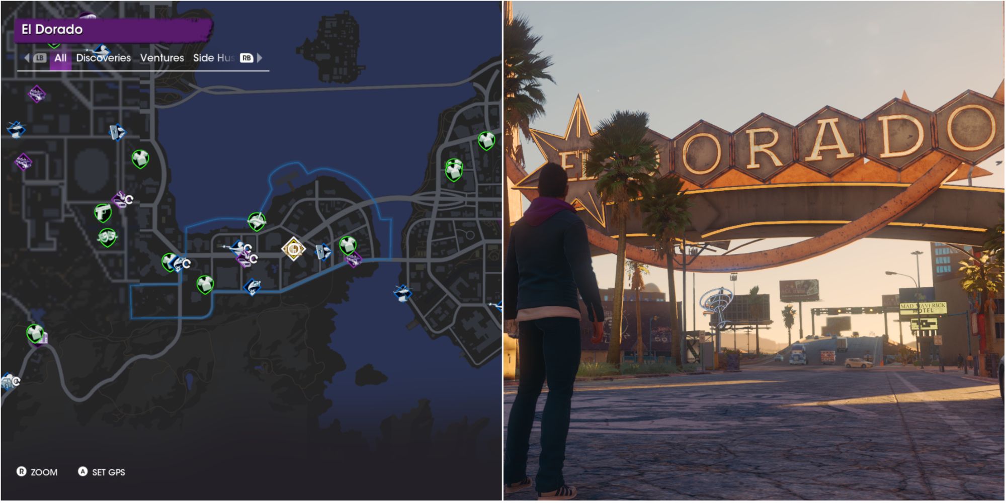 Saints Row El Dorado Sign Fast Travel Split Image