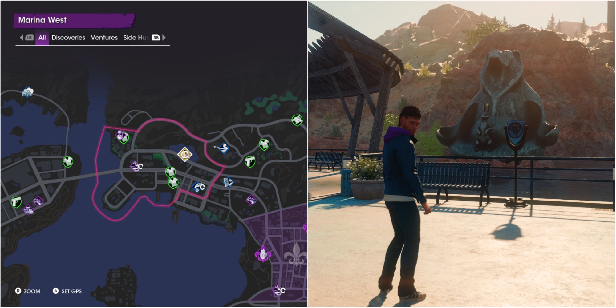 Saints Row Lake Bear Fast Travel Location Split Image