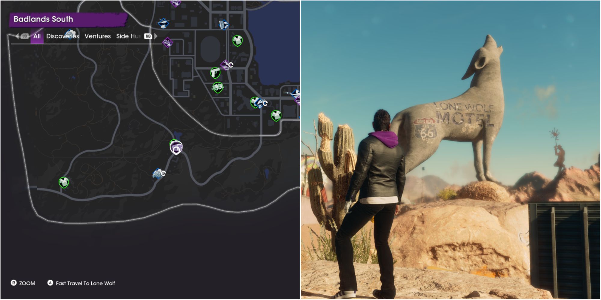 Saints Row Lone Wolf Fast Travel Location Split Image