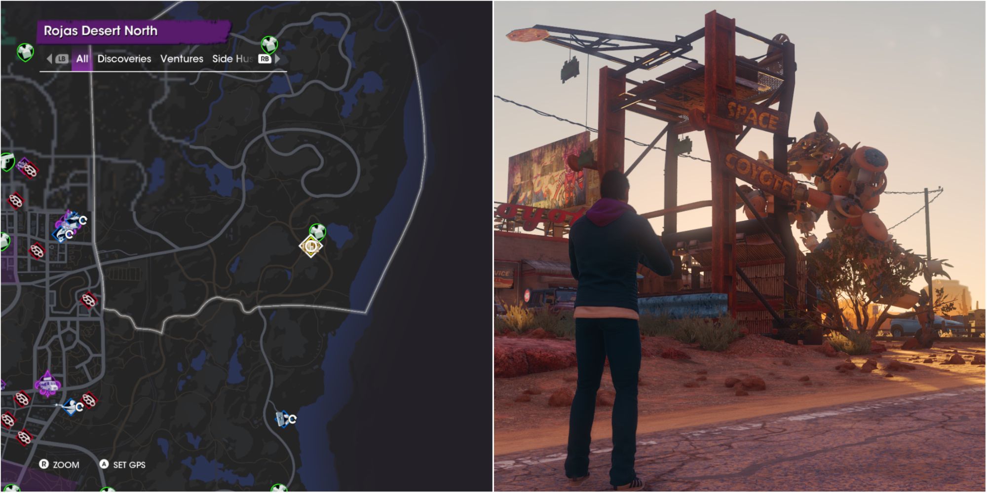 Saints Row Twin Coyotes Fast Travel Location Split Image