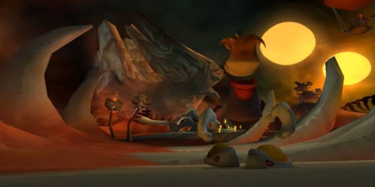 Rayman standing looking at a desert in Rayman 3.