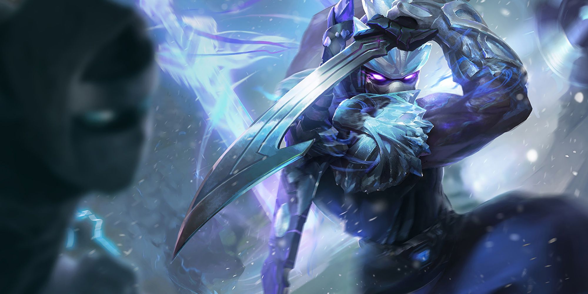 Shen looking like Sub Zero as he faces off against Shock Blade Zed, his Spirit Blade visible as he brandishes his blades