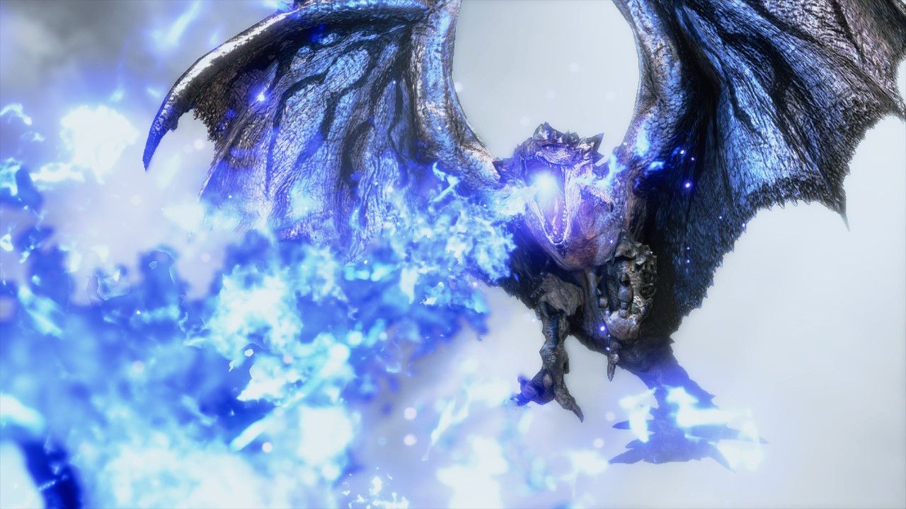 Silver Rathalos releasing a flame blast