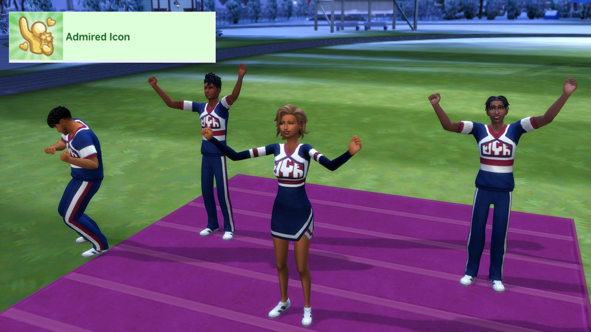 Cheerleader Sims at Copperdale High in The Sims 4