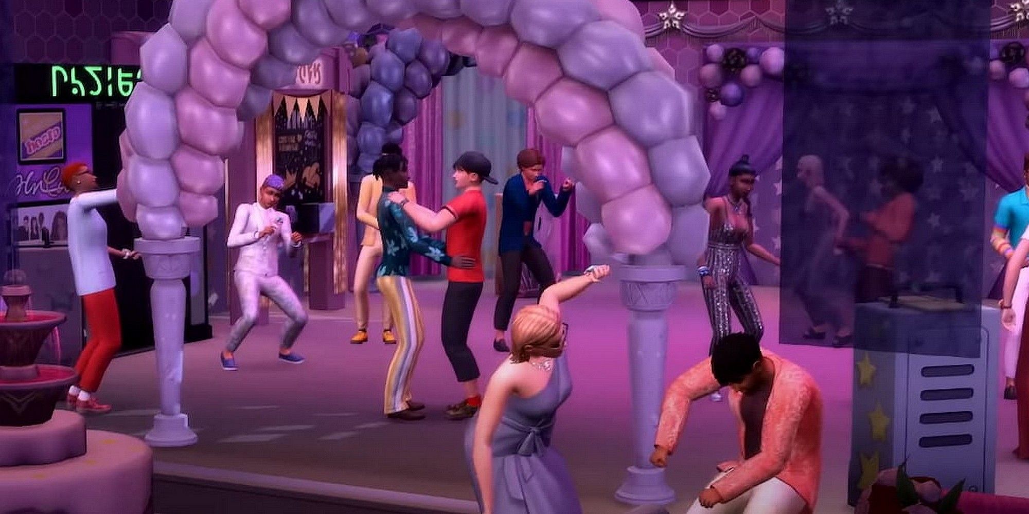 Sims 4 High School Years Prom Event Venue Balloons Attire Dancing Purple Auditorium