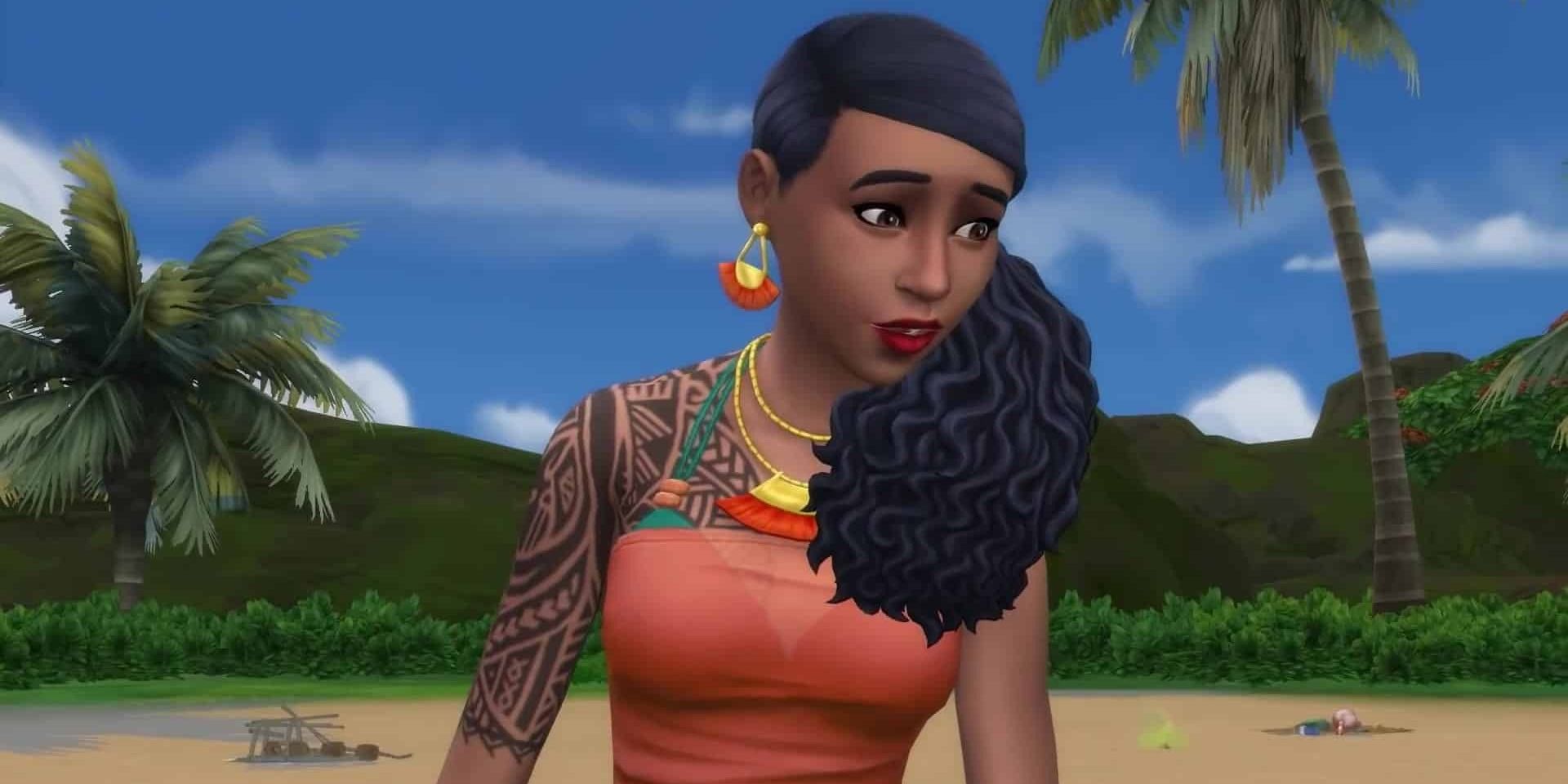 Sims 4 Nalani Mah'ai at the beach for our sims 4 characters best premade sims to marry