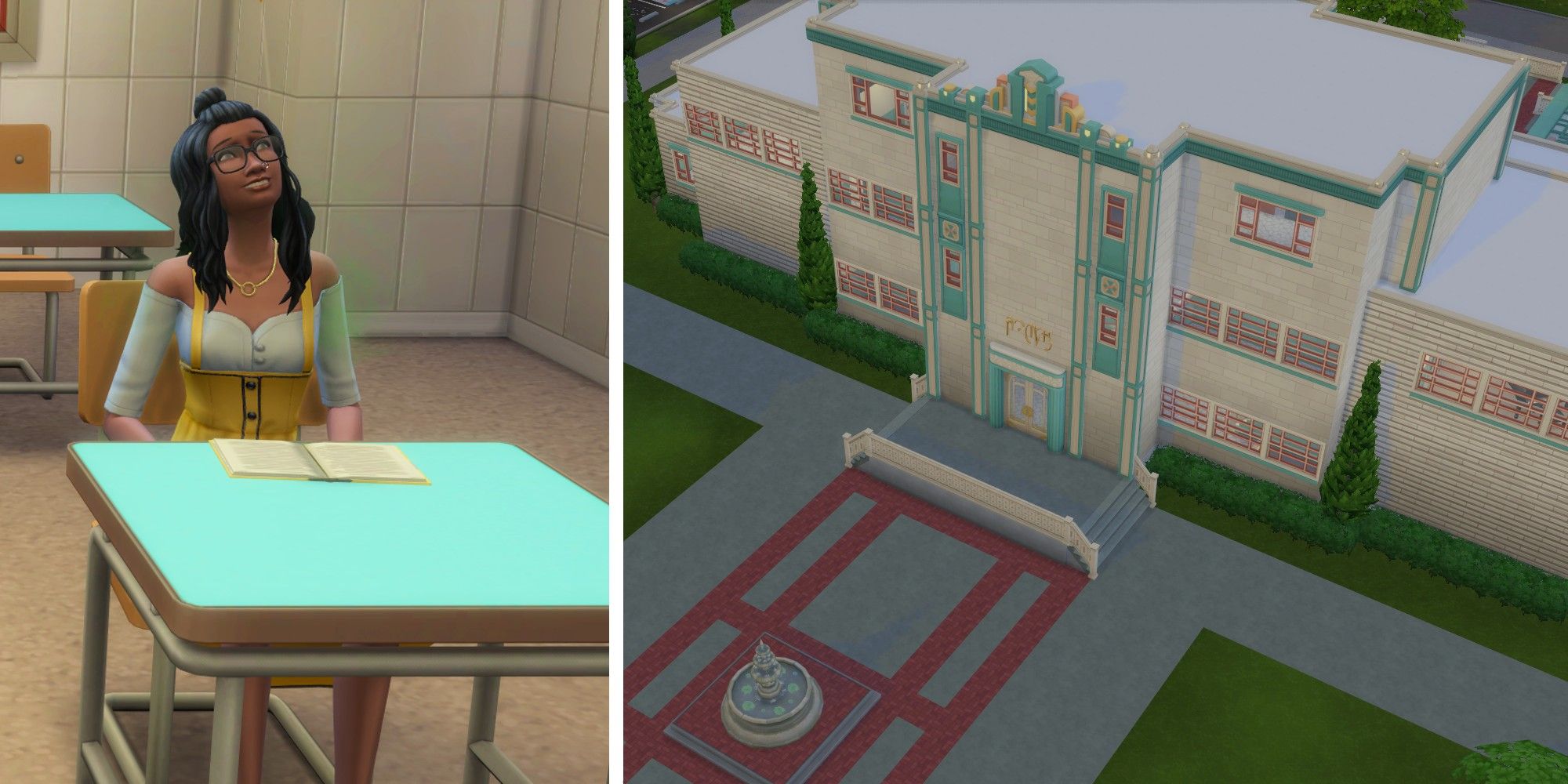 A Sim daydreaming in high school in The Sims 4