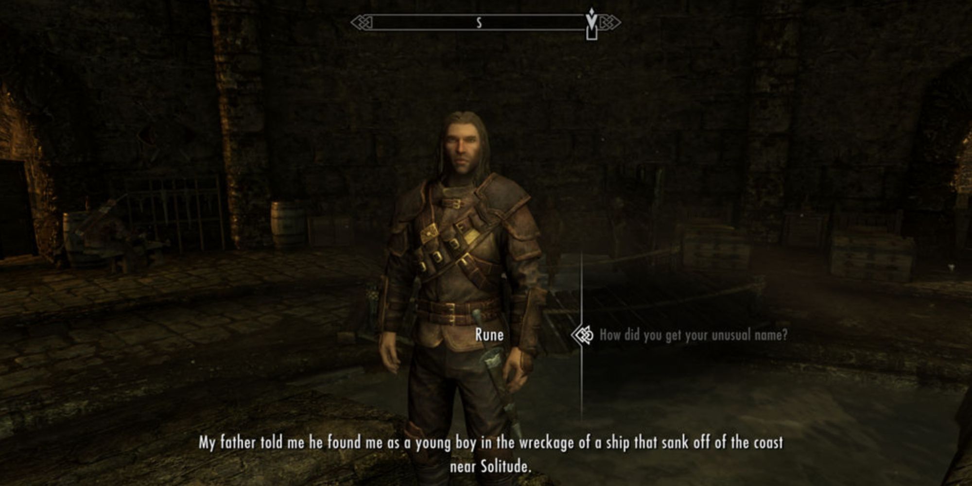Rune from Skyrim tells the player about his backstory