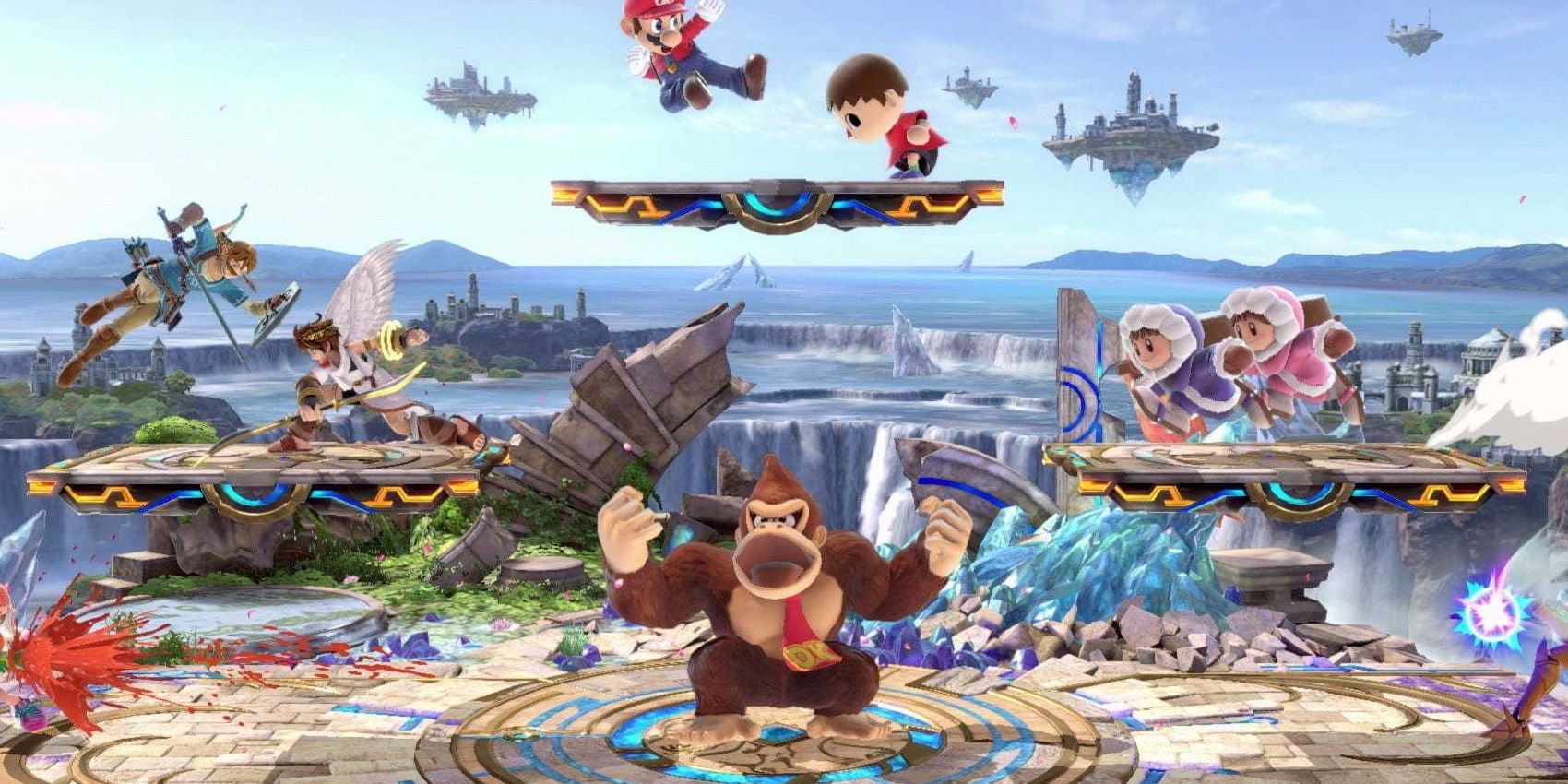 Eight player chaos in Super Smash Bros. Ultimate.
