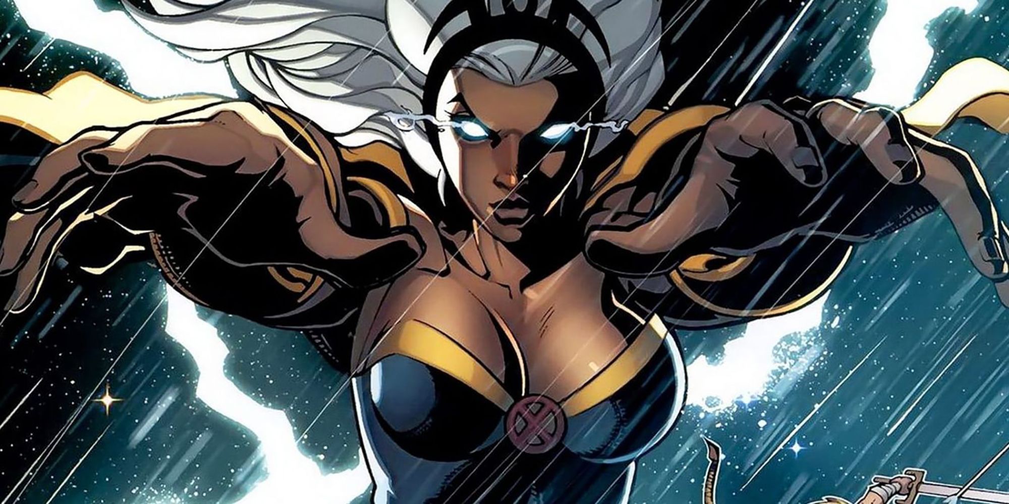 Storm, a mutant that controls the weather, causes an intense downpour in X-Men.