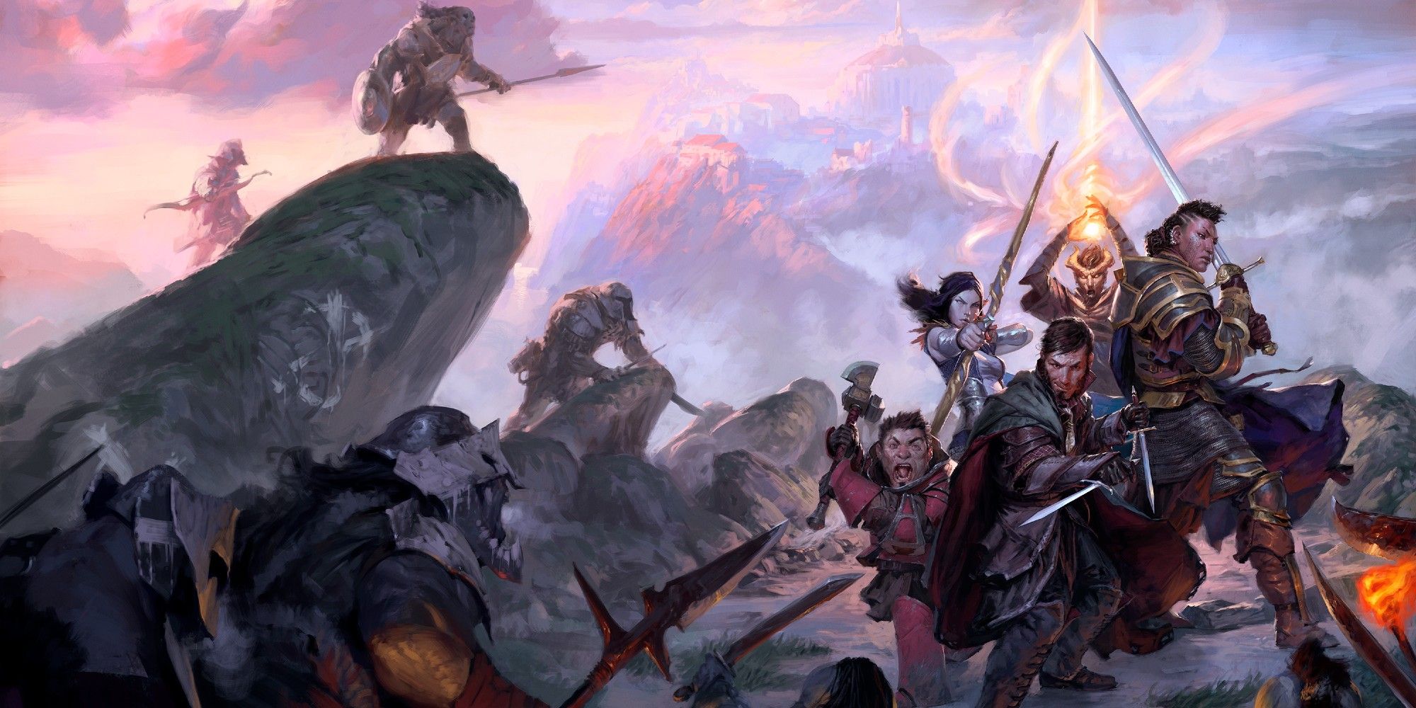 Sword Coast Adventurer's Guide Cover Art with the party in a battlefield preparing for battle