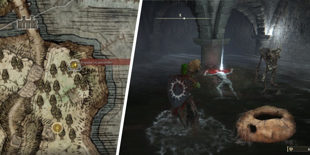 Split image of a map and a man standing in a flooded room with a zombie.