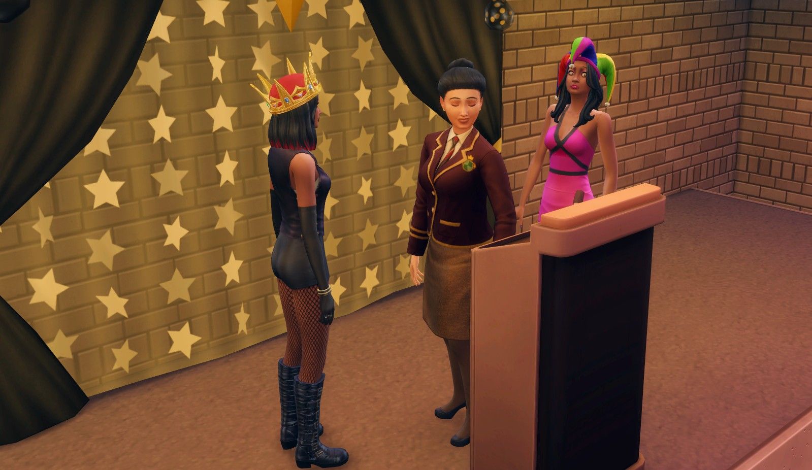 Two sims getting crowned Prom Royalty in The Sims 4