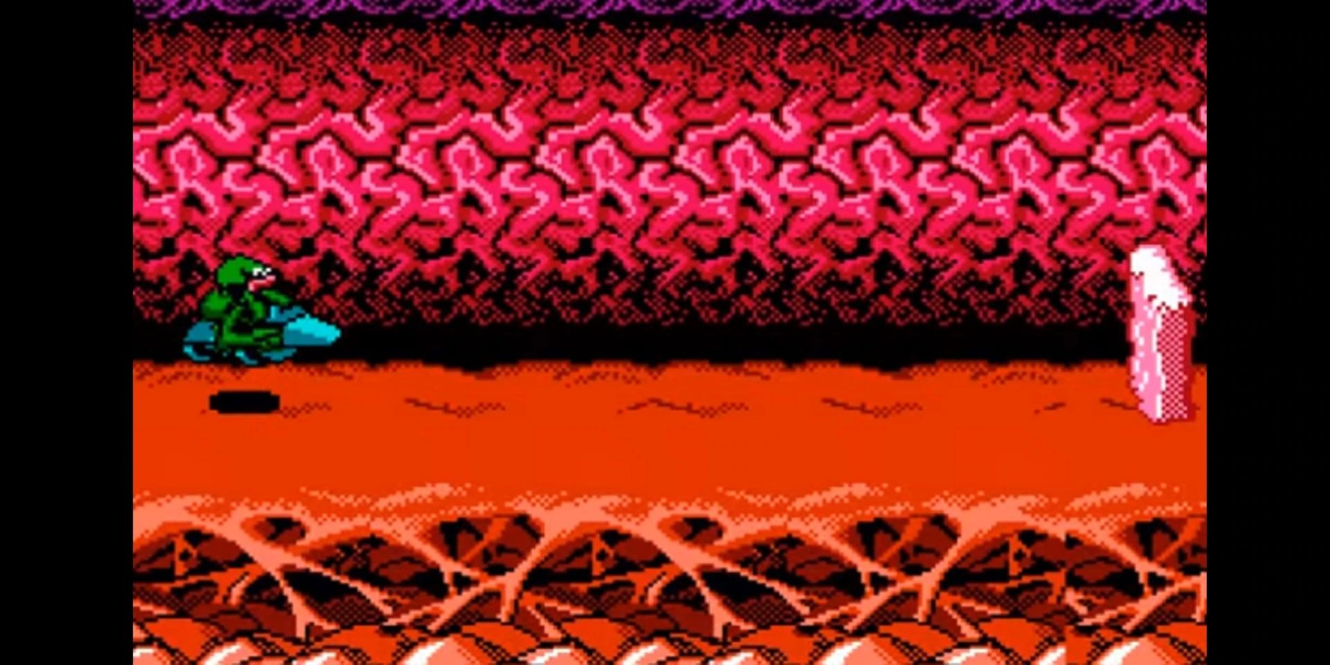 The Turbo Tunnel stage in Battletoads Cropped