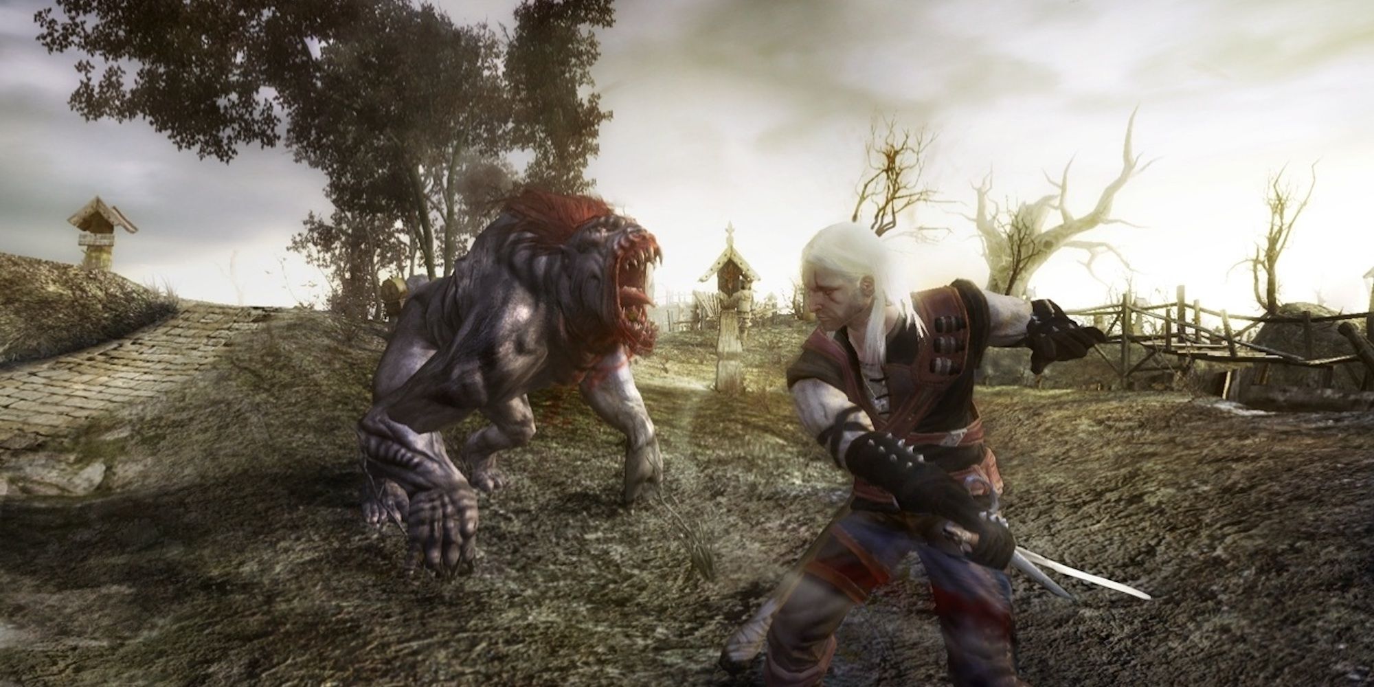 The Witcher 2007 game geralt attacking monster