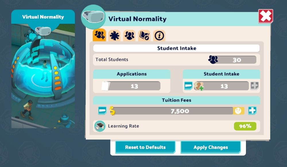 Two Point Campus - screenshot of Virtual Normality Course Details