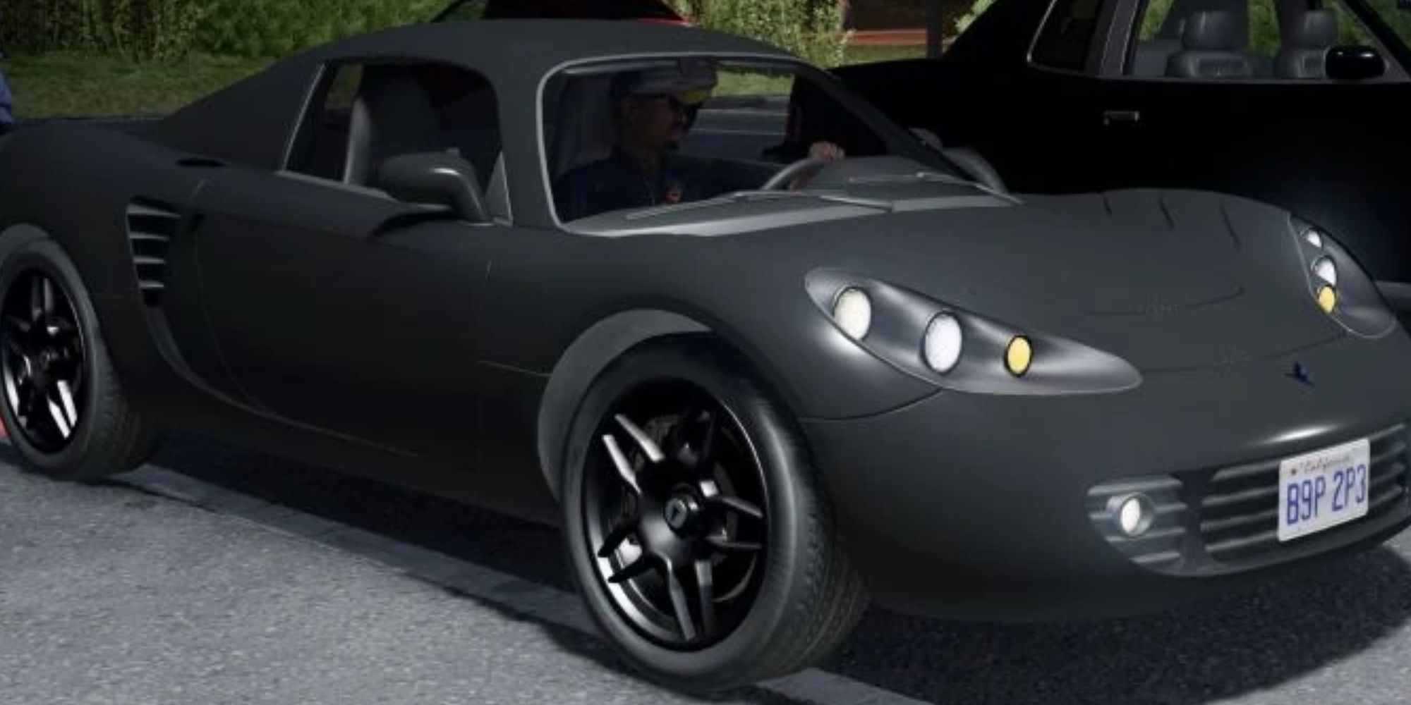 A black Sunrim-EV from Watch Dogs 2 being driven