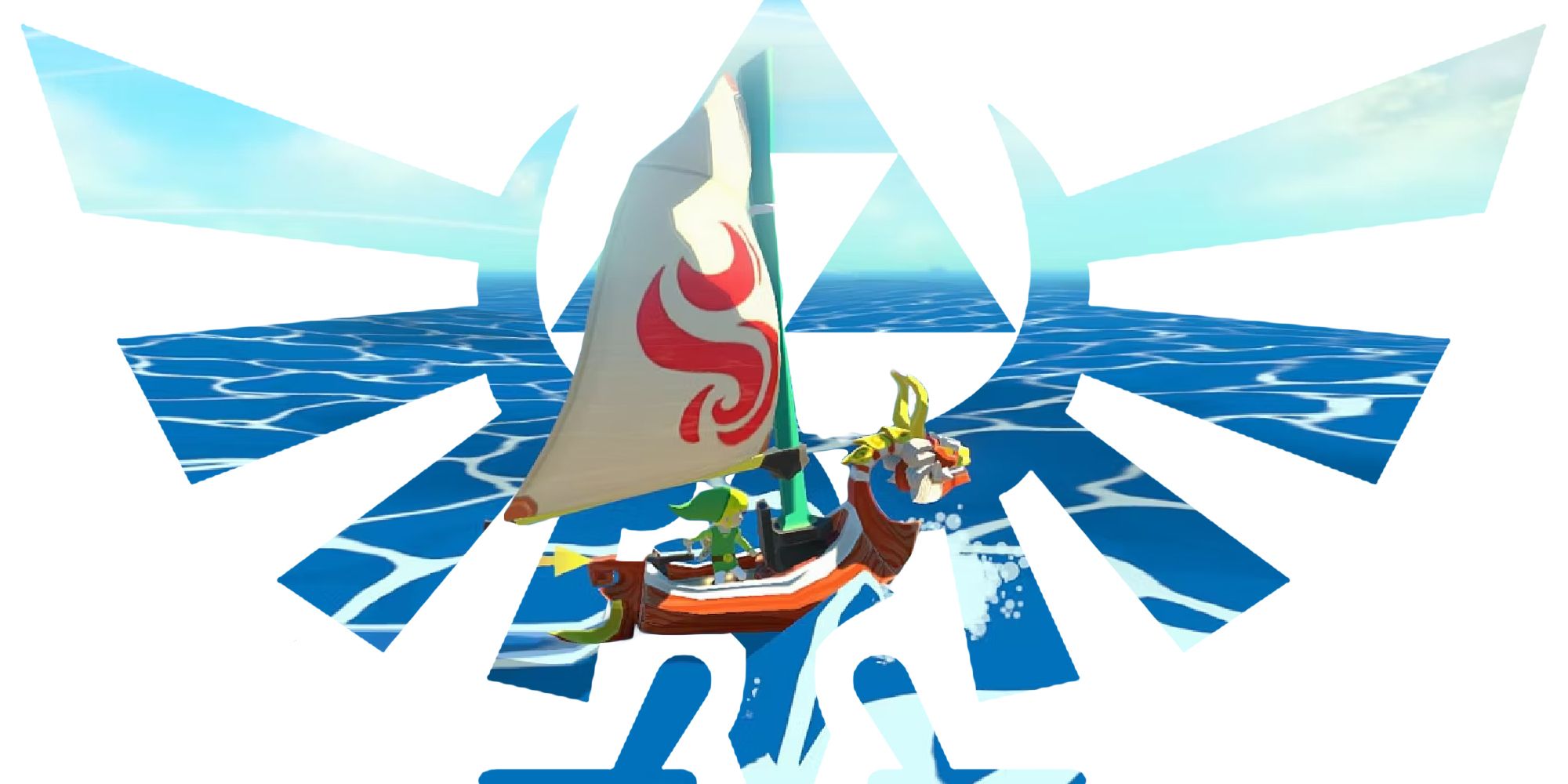Wind Waker sailing the seas with the Hylia logo