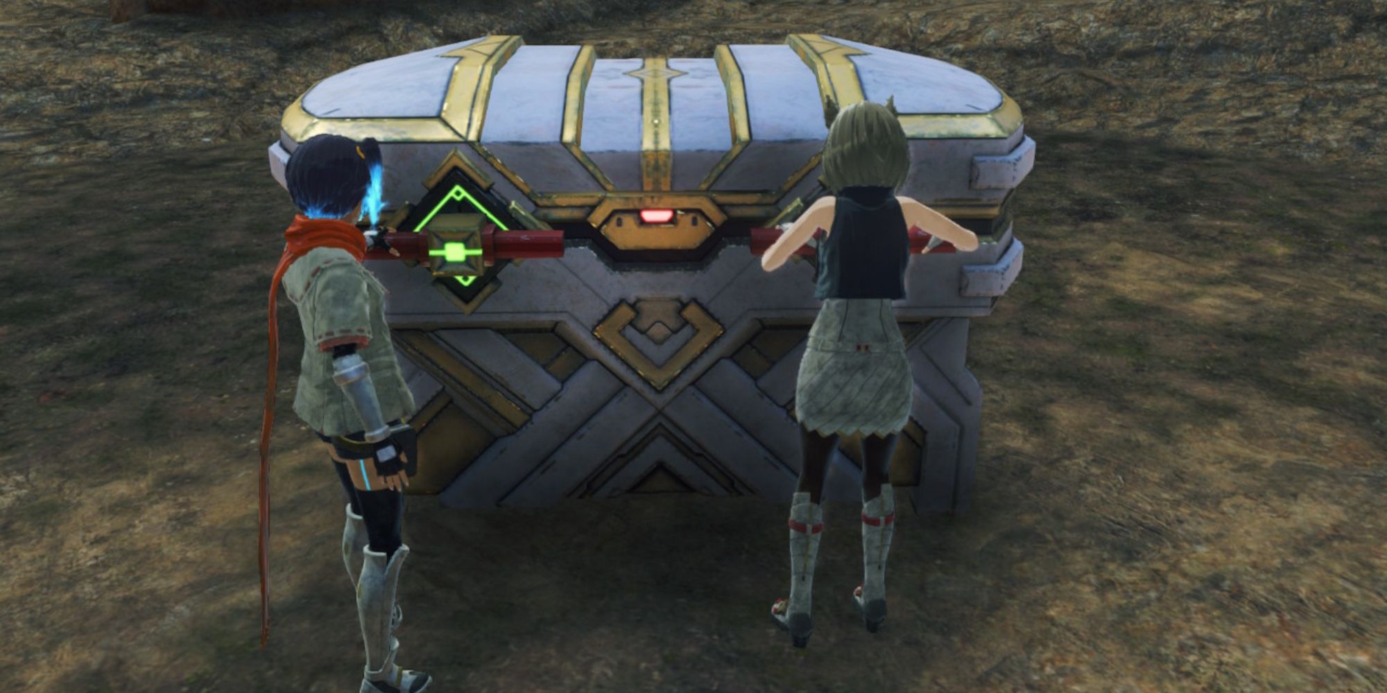 Sena and Mio opening a Supply Crate in Xenoblade Chronicles 3