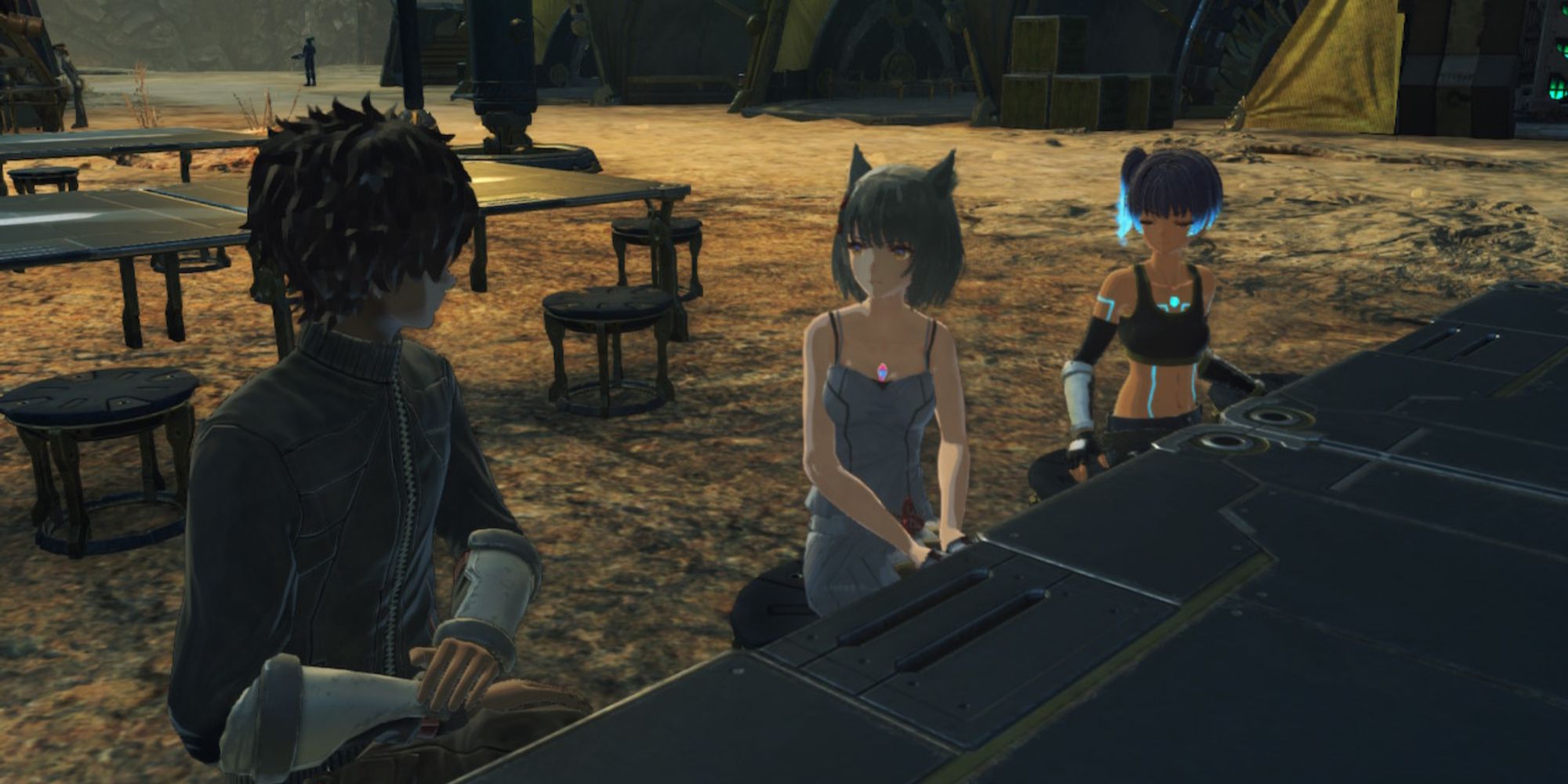[From left to right] Taion, Sena, and Mio Discussing a Topic in Xenoblade Chronicles 3