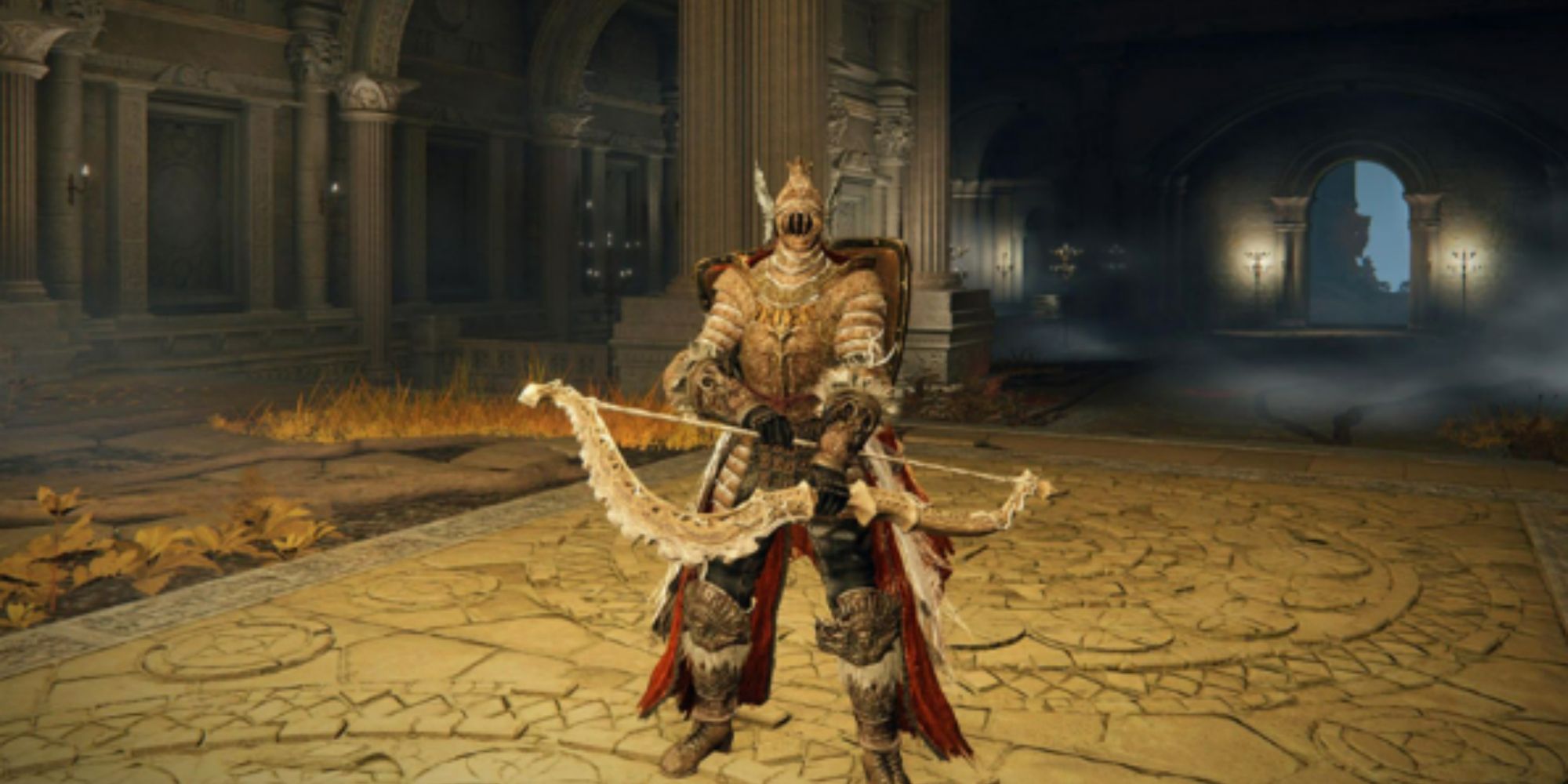 a powerful looking ranged warrior with the erdtree greatbow equipped
