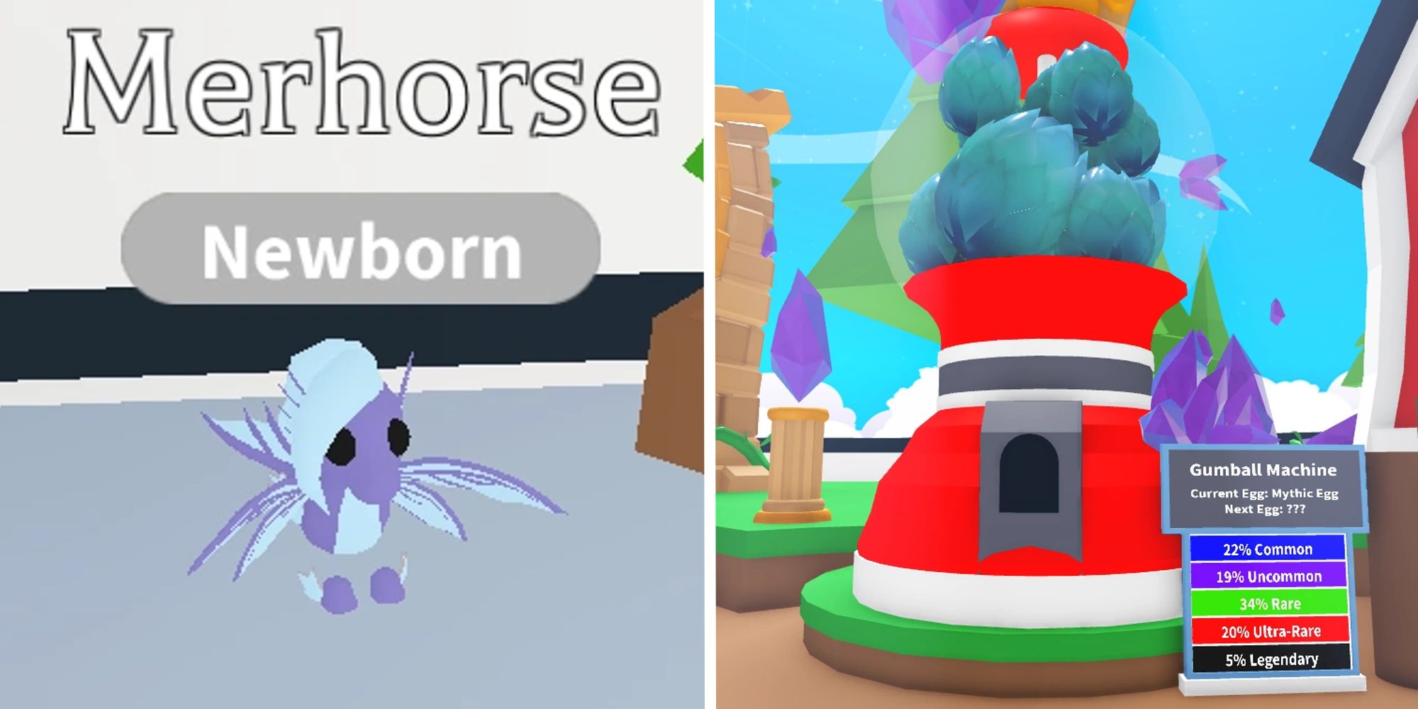 merhorse next to mythic eggs in gumball machine