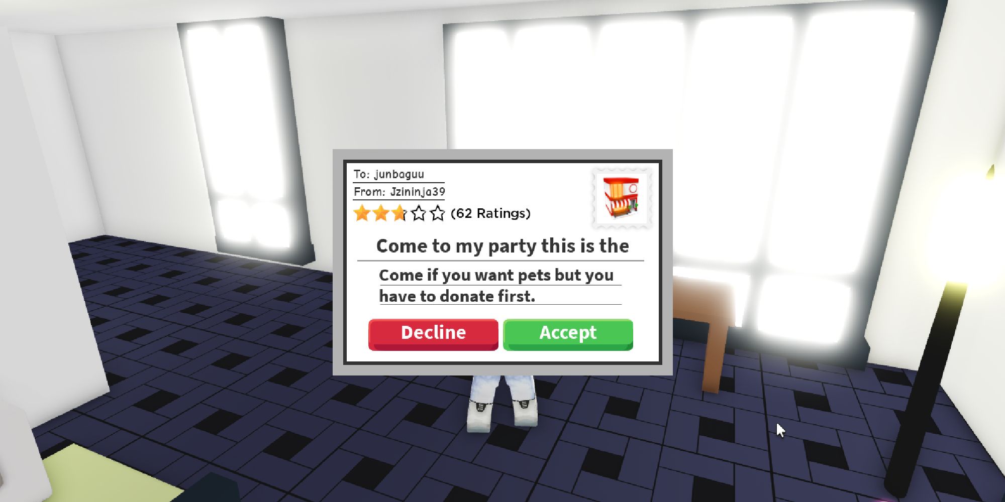 player receiving an invitation