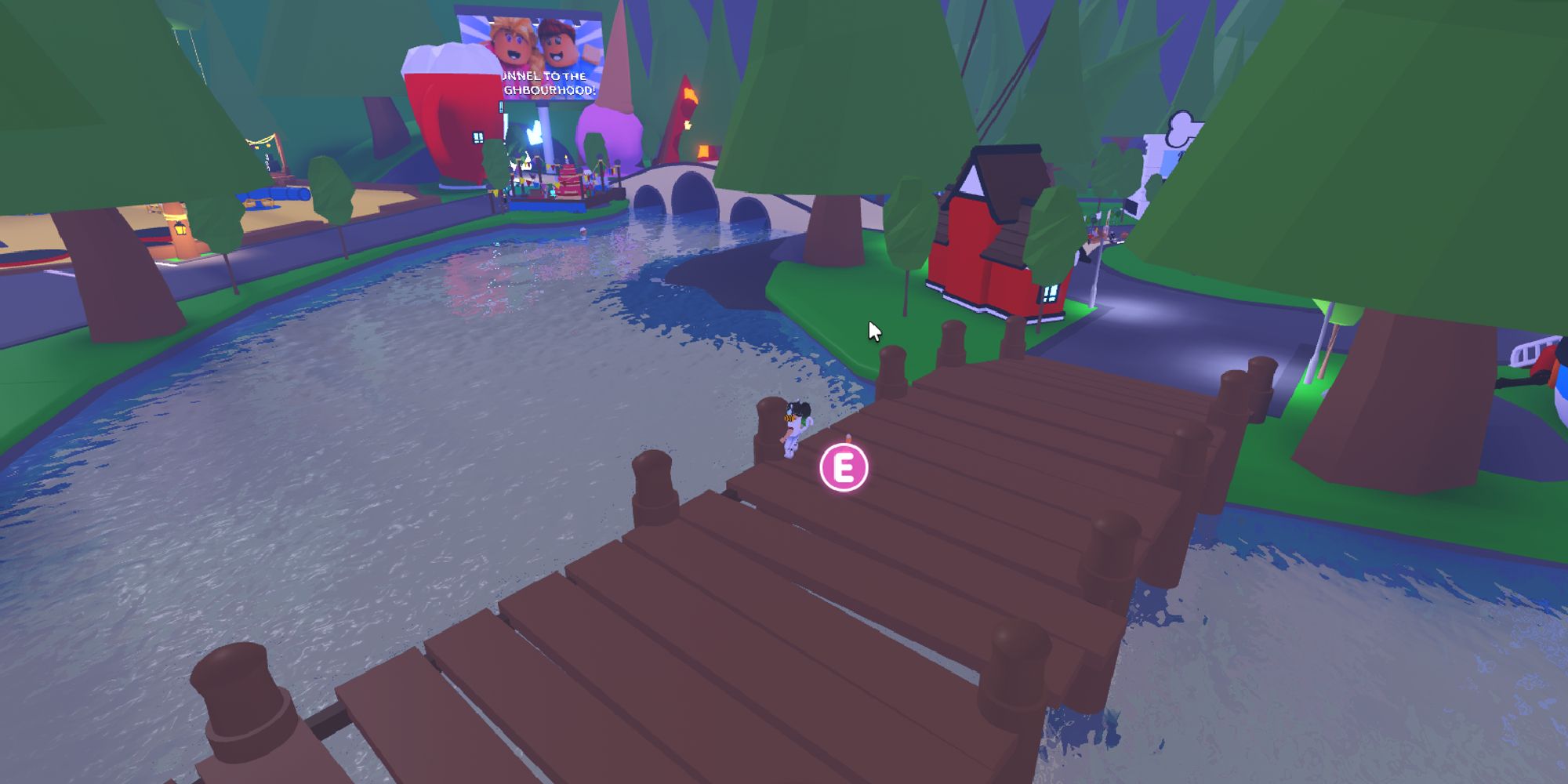 player standing on bridge leading to adoption island