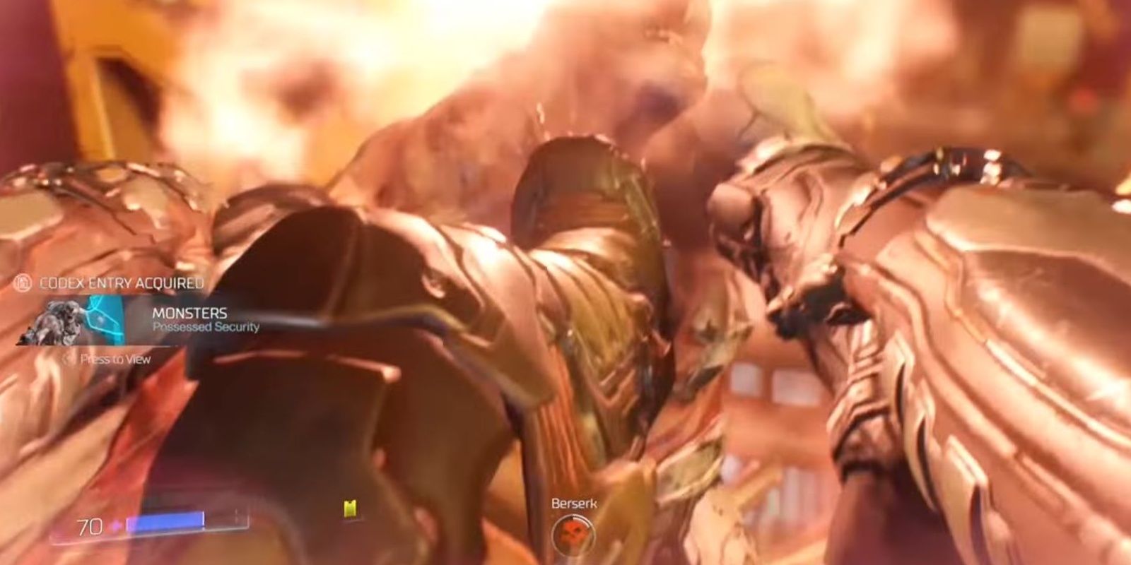 Berserk Doom Slayer kills a demon in Doom 2016