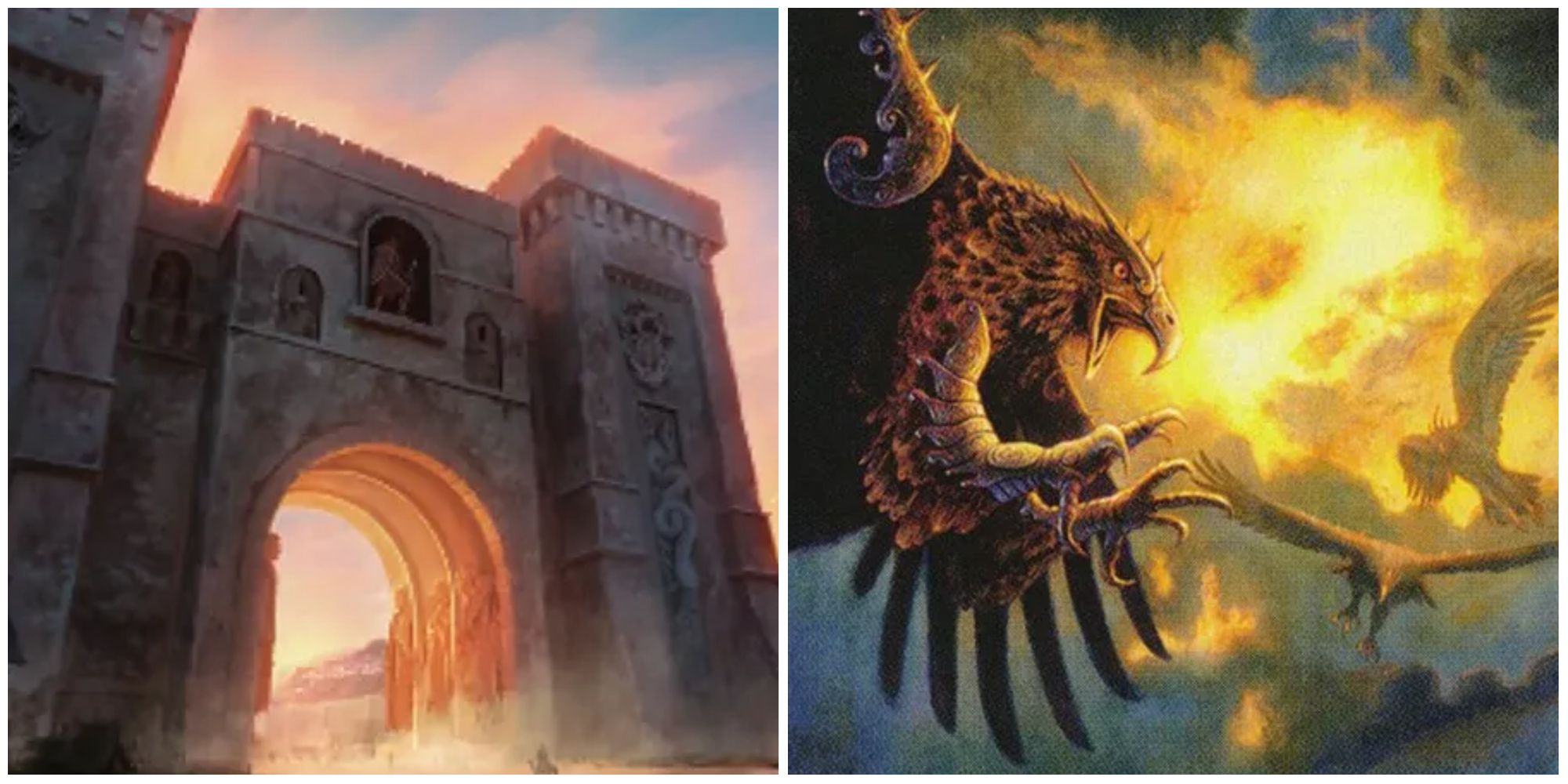 Basilisk Gate and Squadron Hawk card artworks